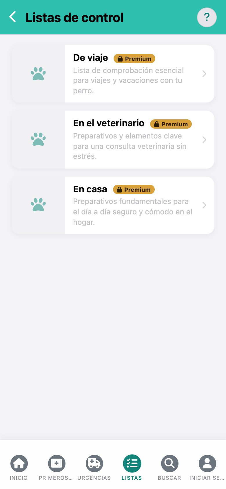 CanisCare: lista de listas de control